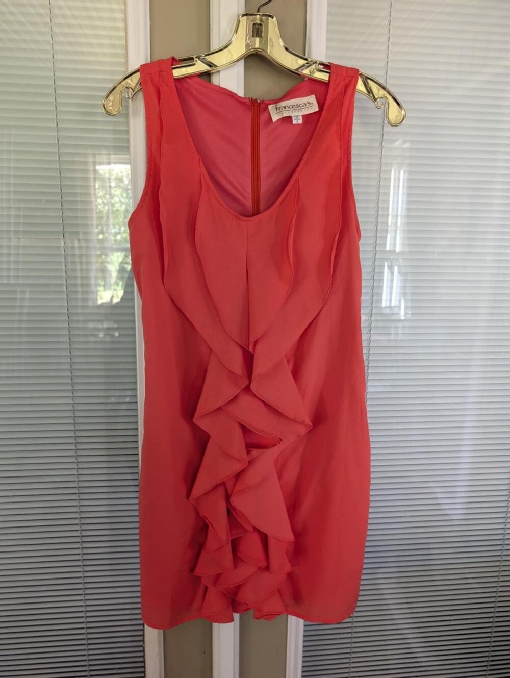Francescas Collection Women's S Ruffle Front Coral Mini Dress Cocktail Summer